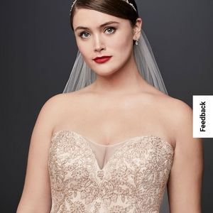 Oleg Cassini 8CWG767 Rose gold metallic lace plus size wedding dress